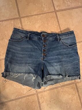Ava & Viv Distressed High-Rise Button-Front Denim Shorts - Blue